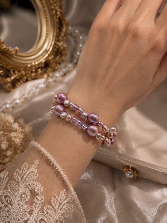 Double Strand Memory Wire Pearl Bangle