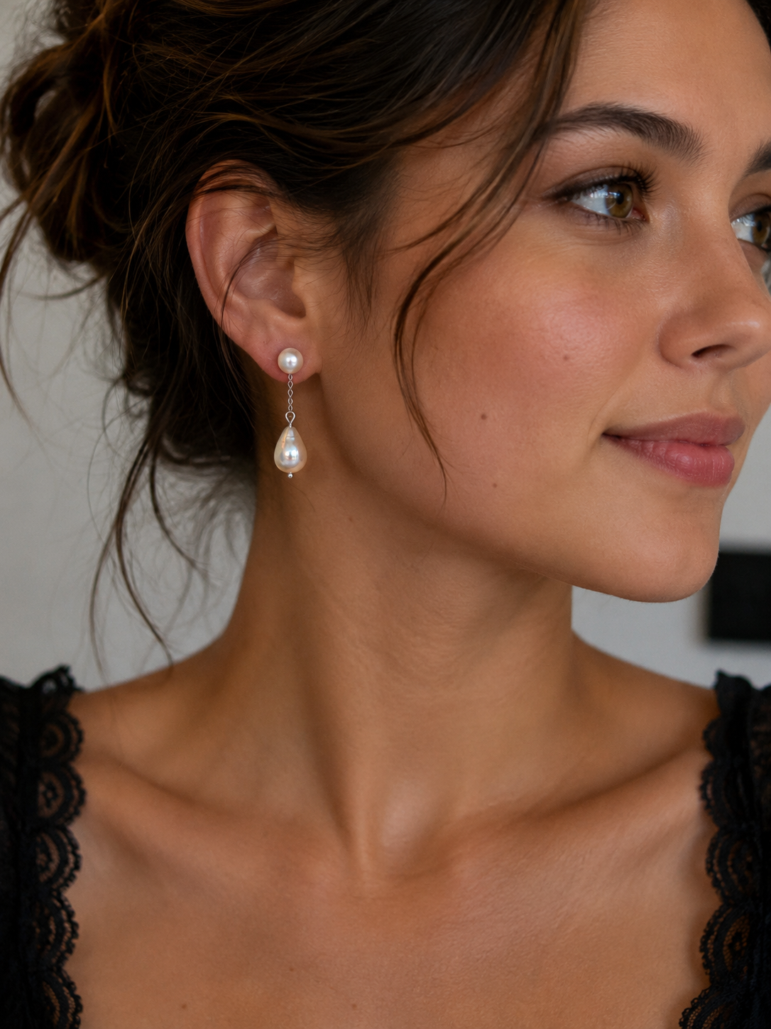 Pearl Studs with Baroque Drop Earrings