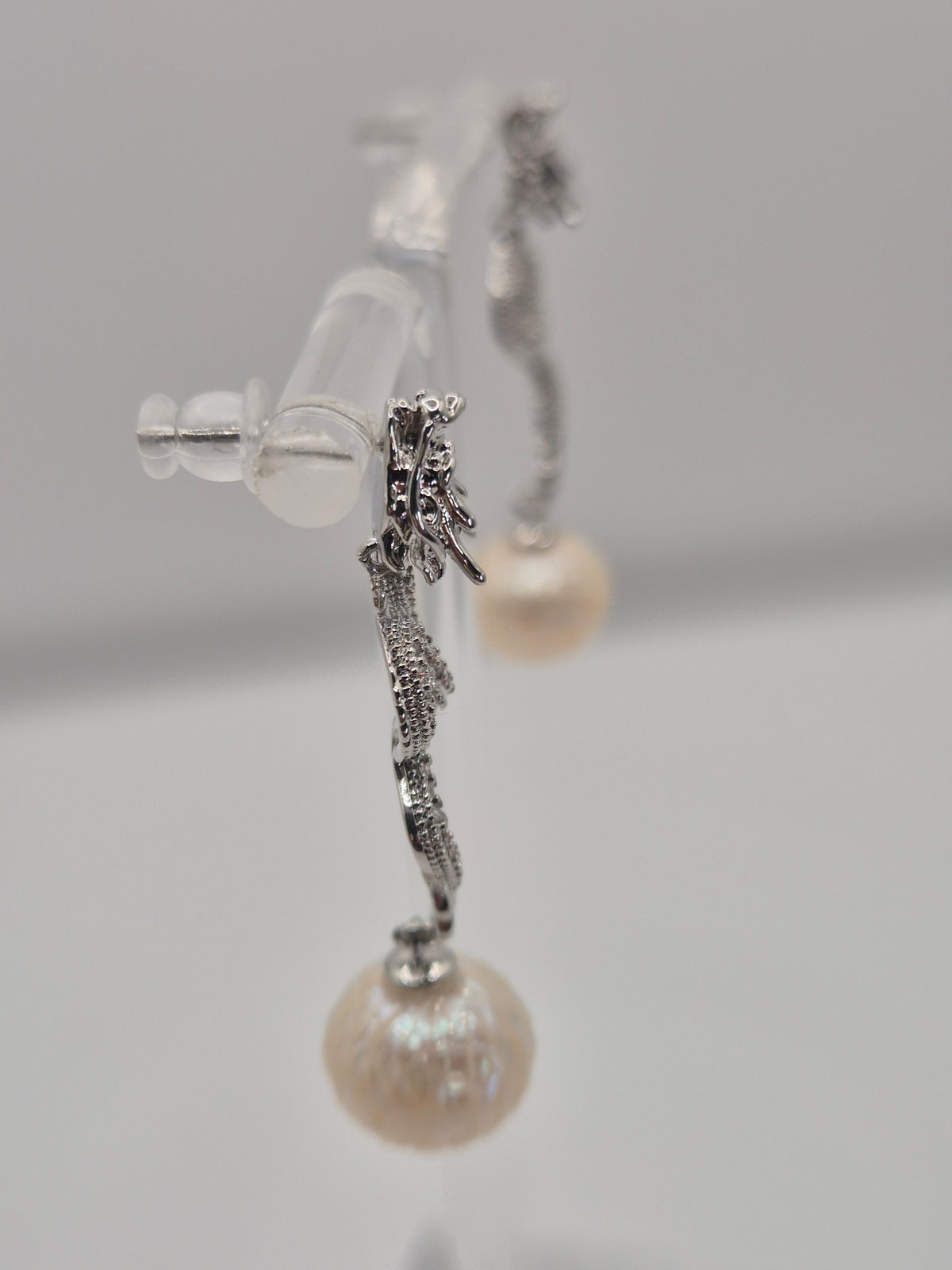 Dangle Dragon Carved Edison Pearl Earrings