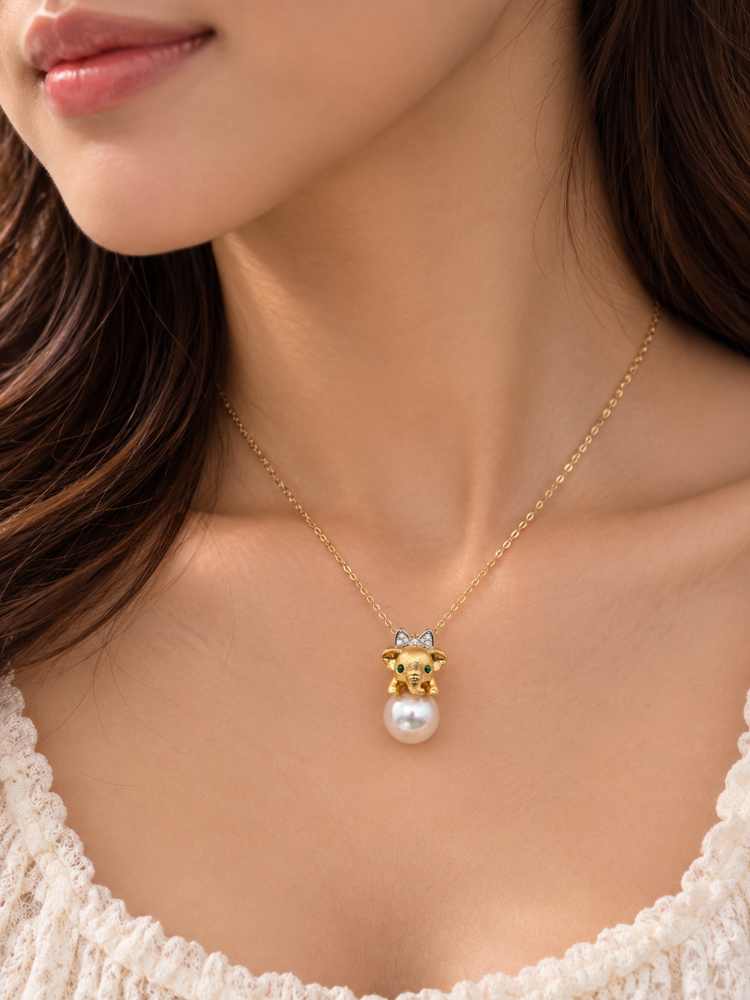 Sweet Elephant Pearl Pendant