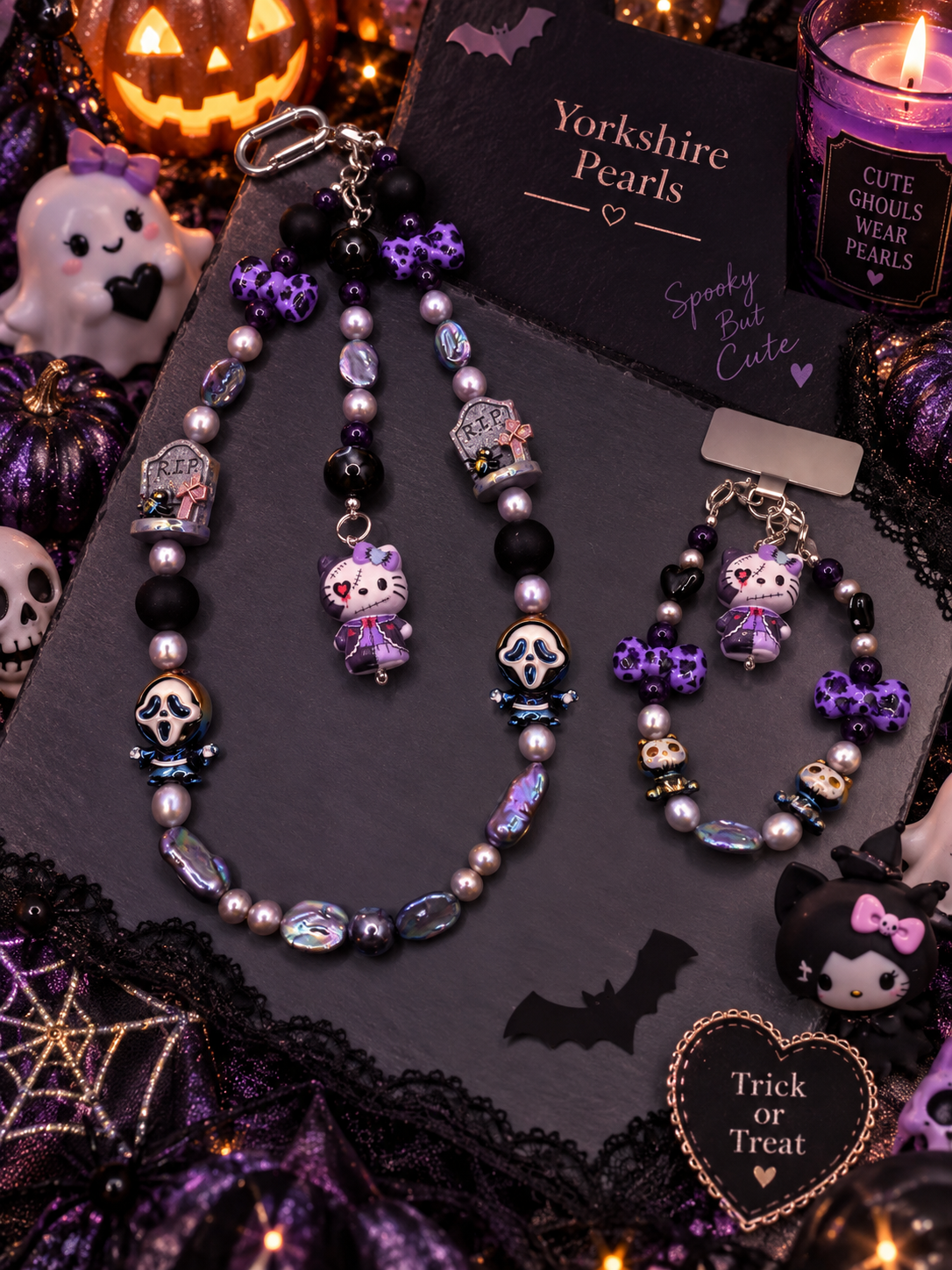 Zombie Kitty Pearl & Amethyst Phone & Bag Charm