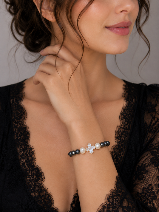 Hematite & Pearl Stretch Bracelet