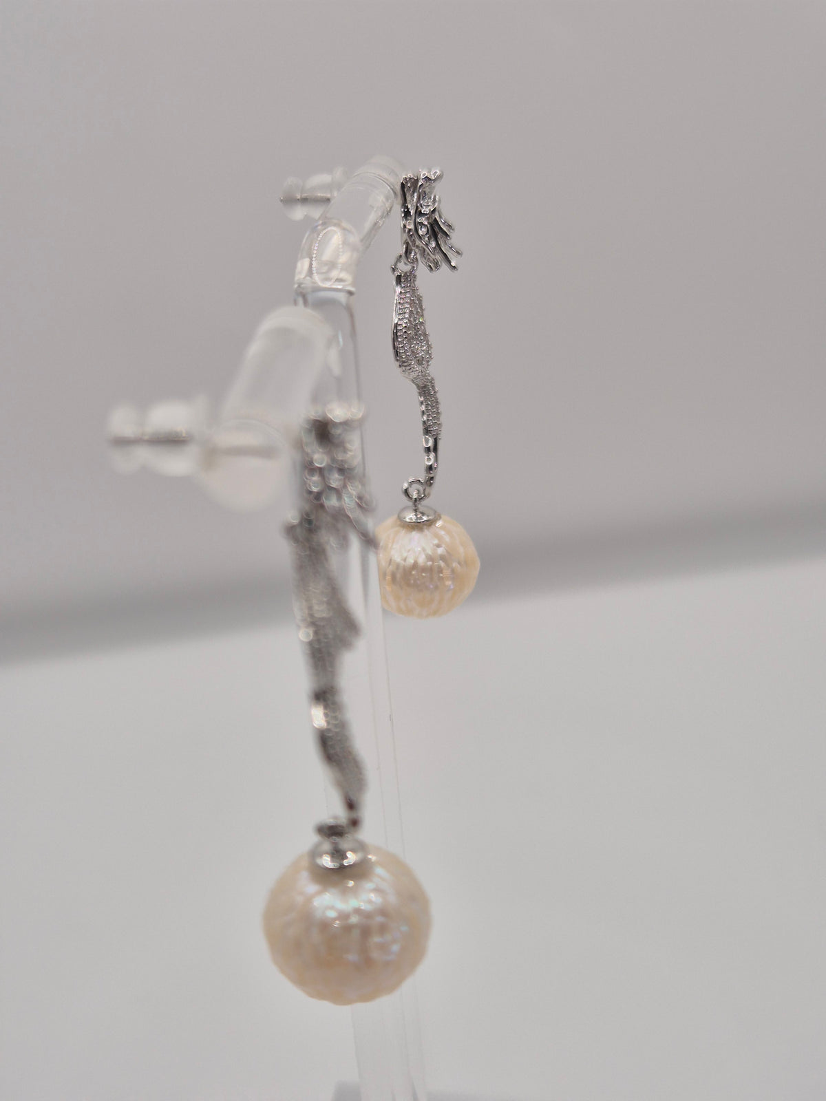 Dangle Dragon Carved Edison Pearl Earrings