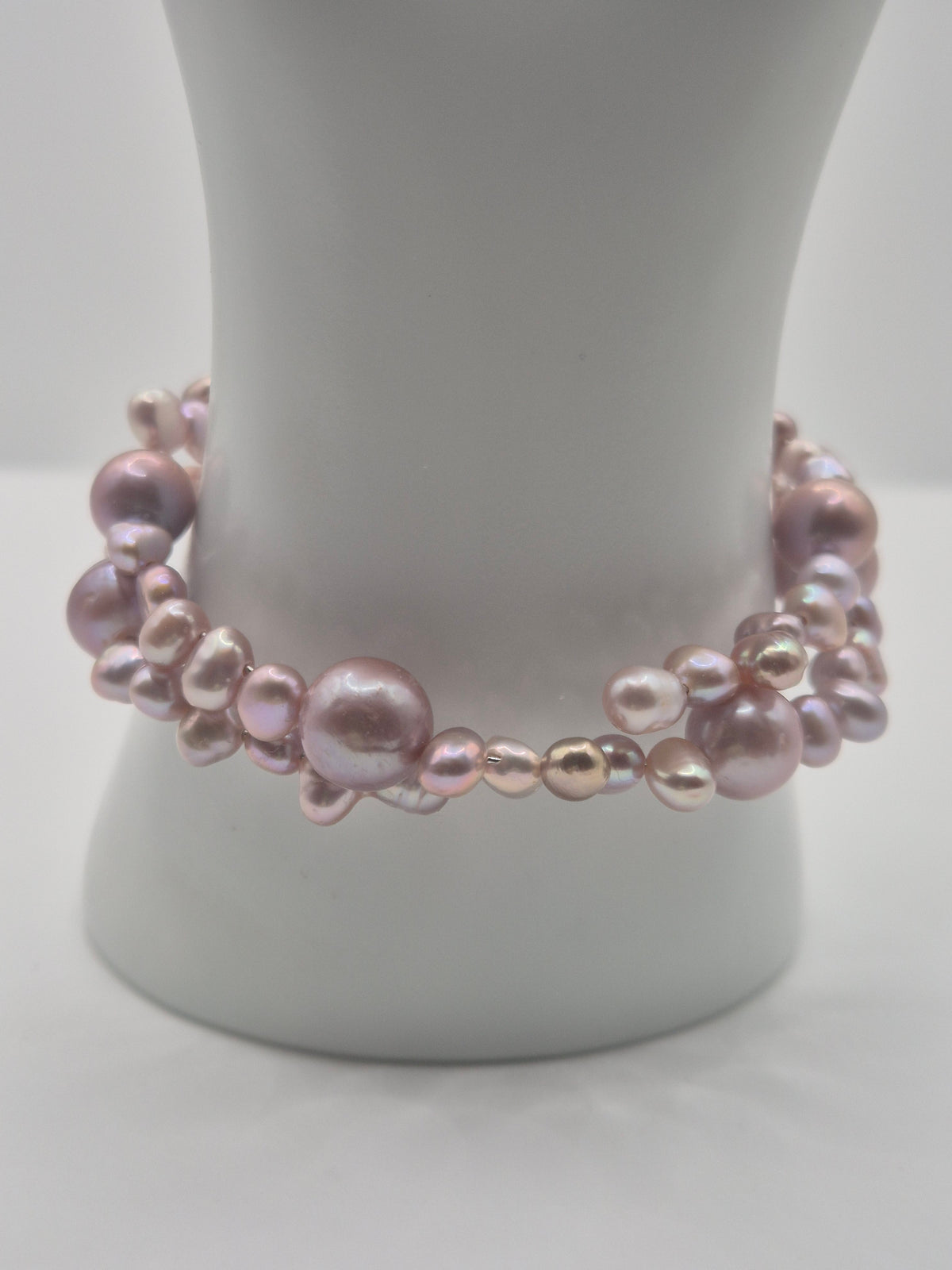 Double Strand Memory Wire Pearl Bangle