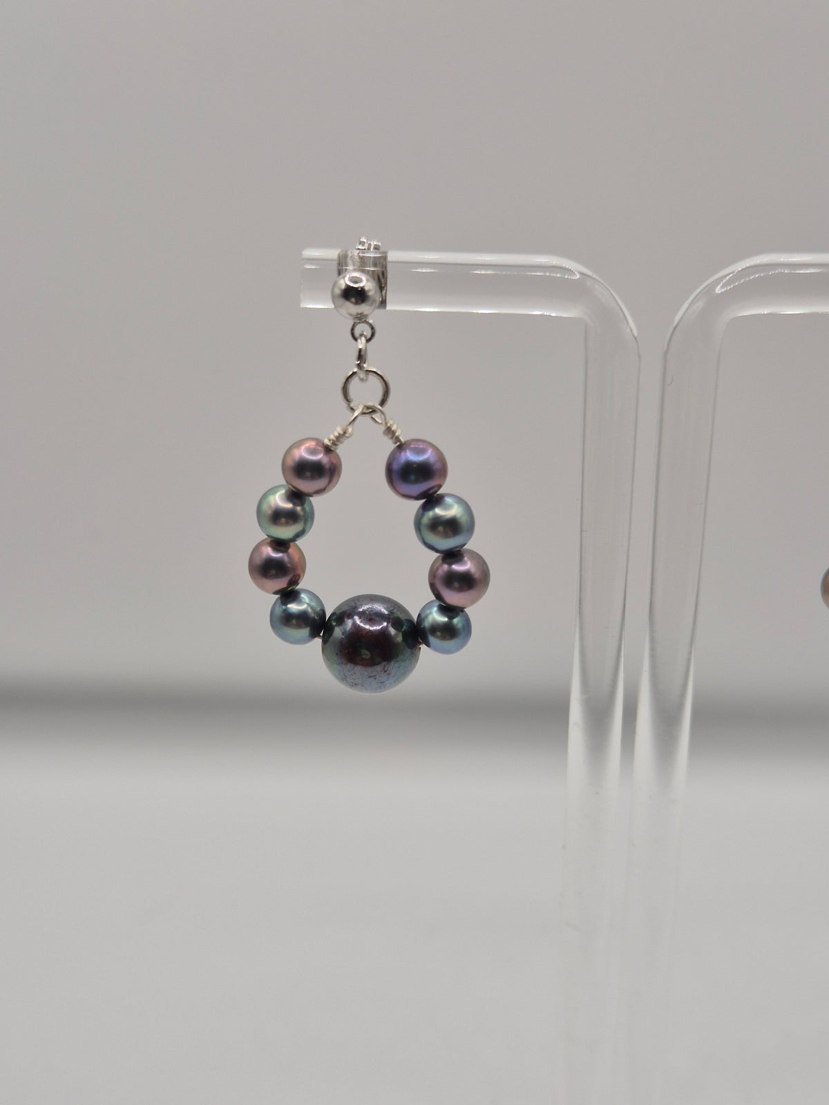 Midnight Peacock Oval Stud Pearl Earrings