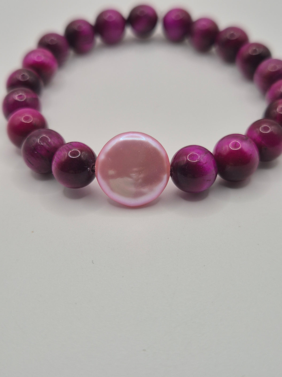 Pink Tigers Eye & Button Pearl Stretch Bracelet